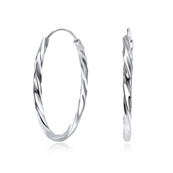 Twisted Rhodium Plated Silver Hoop Earring HO-1735-RP